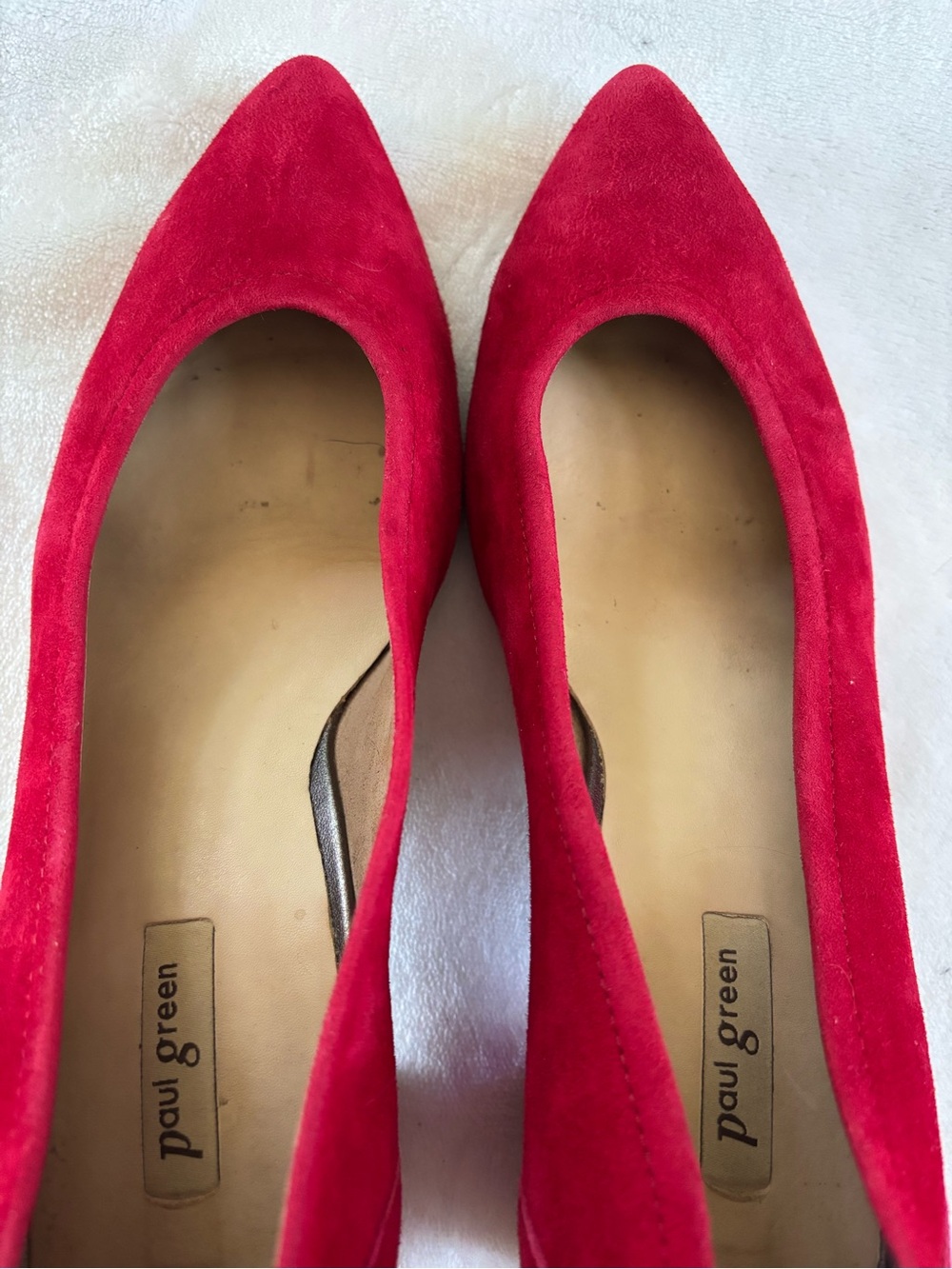 Paul Green Red Suede Pointed Toe Block Heel Pumps Size 7.5/EU 38Low Heel Classic - Picture 9 of 9